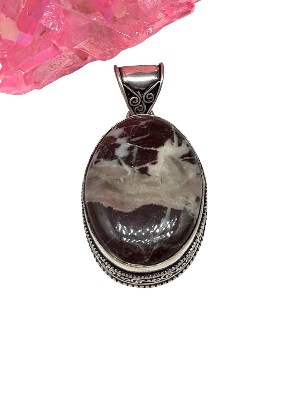 Brecciated Jasper Necklace Pendant 925 Sterling Silver Overlay